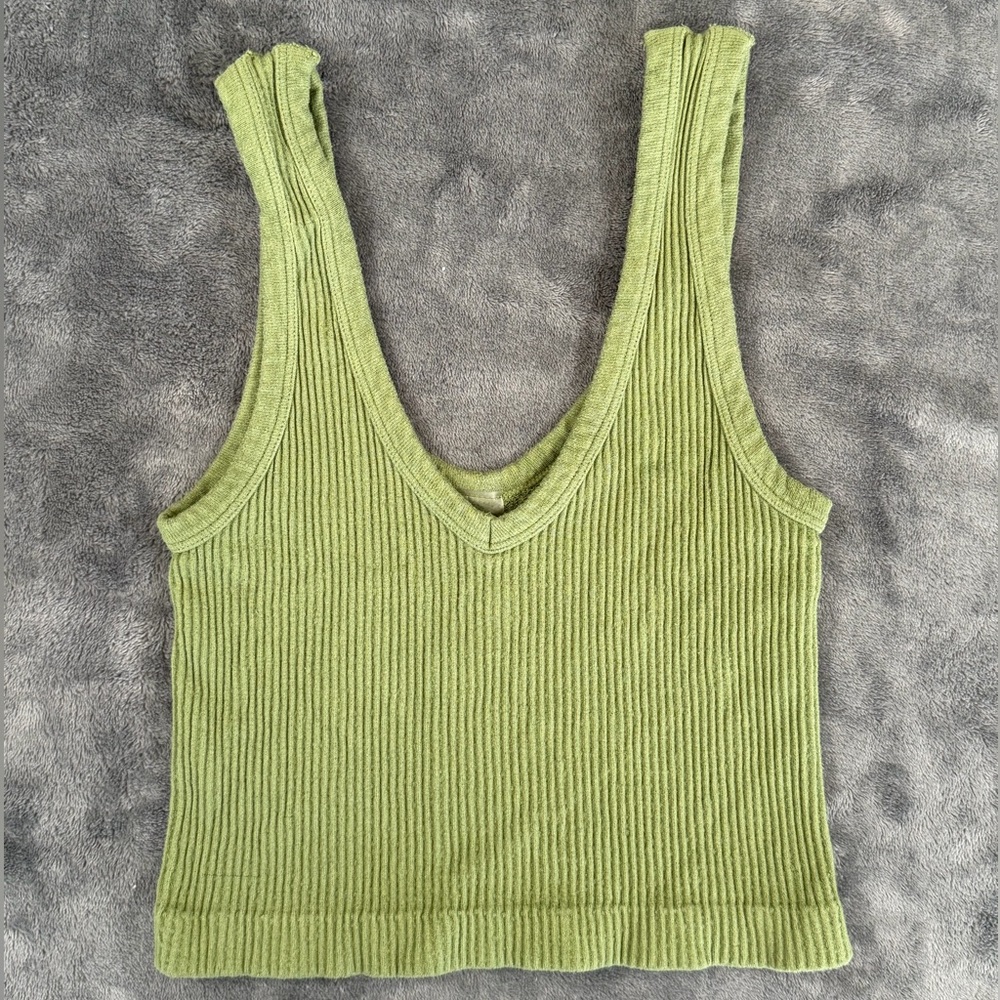 Mono B Ribbed Seamless Cropped Tank Top, Sage Green, Small